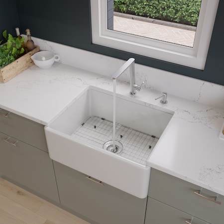 Alfi Brand White 26" Contemporary Smooth Apron Fireclay Farmhouse Kitchen Sink AB505-W